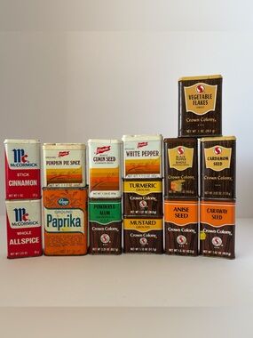 Vintage Spice Tin Lot Crown Colony McCormick Frenchs Farmhouse Kitchen Decor